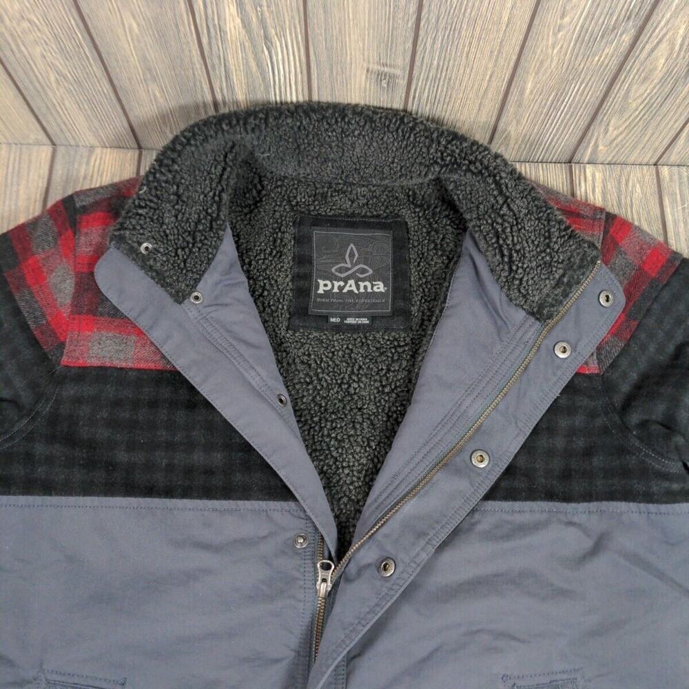 prAna Men Ridgeland Jacket Sherpa Plaid Flannel‎ Cotton Wool Size M Designer